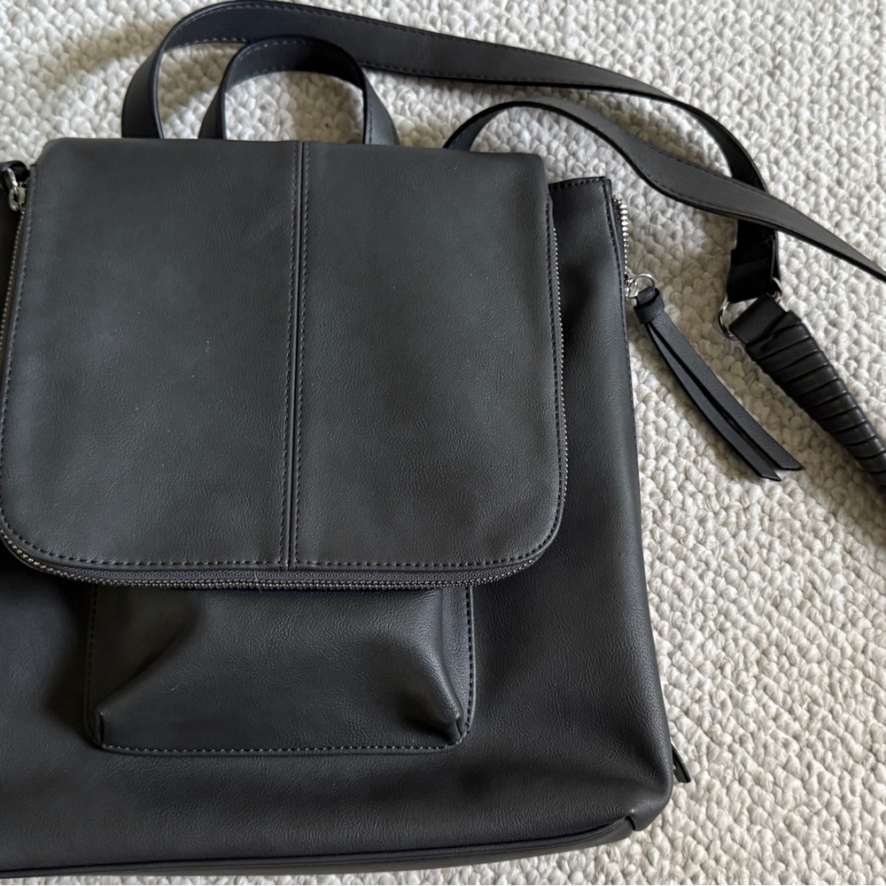 Gray leather convertible backpack purse